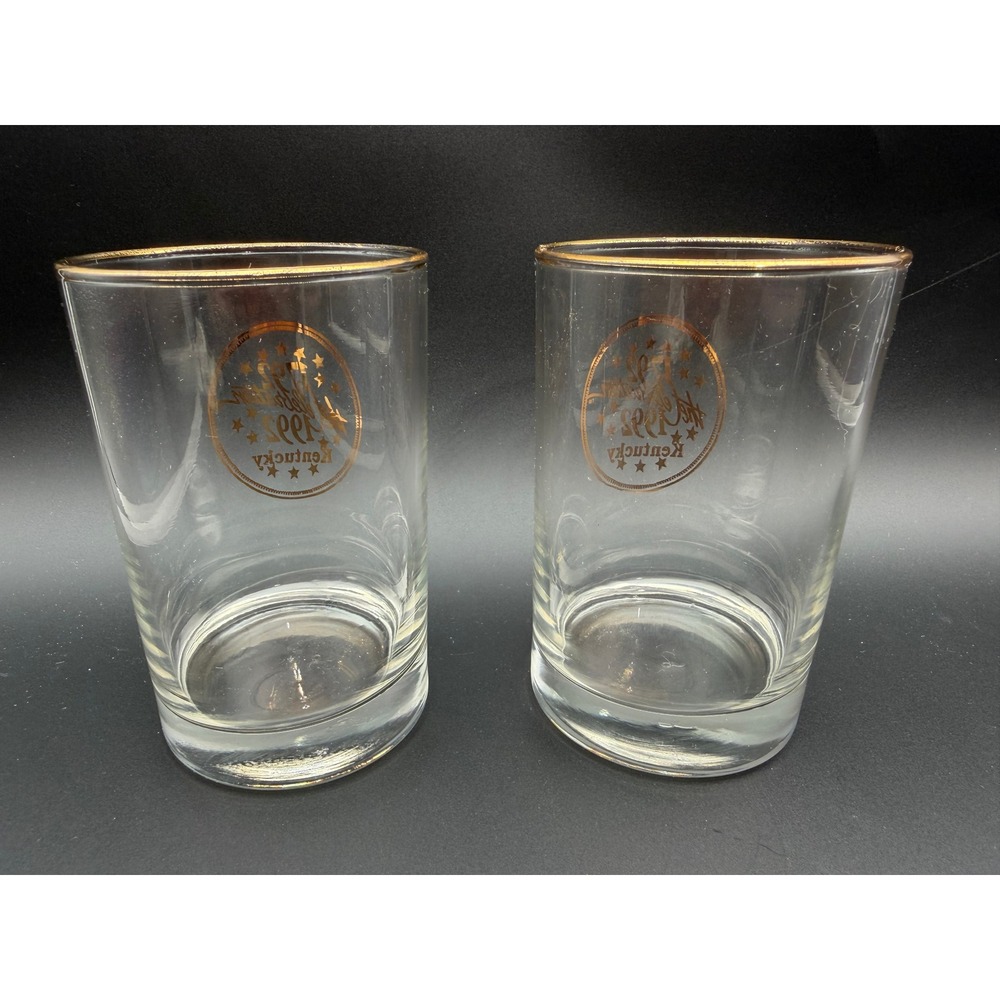Vintage 1792-1992 Kentucky Celebration Bicentennial Gold Rim Rocks Glasses Set 2 - Picture 2 of 8